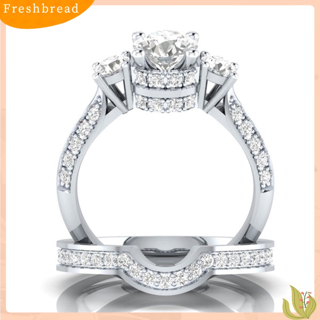 &lt; Freshbread &gt; Wanita Cincin Elegan Perhiasan Anti-Deformasi Berlian Imitasi Hias Shinny Ring Untuk Weeding