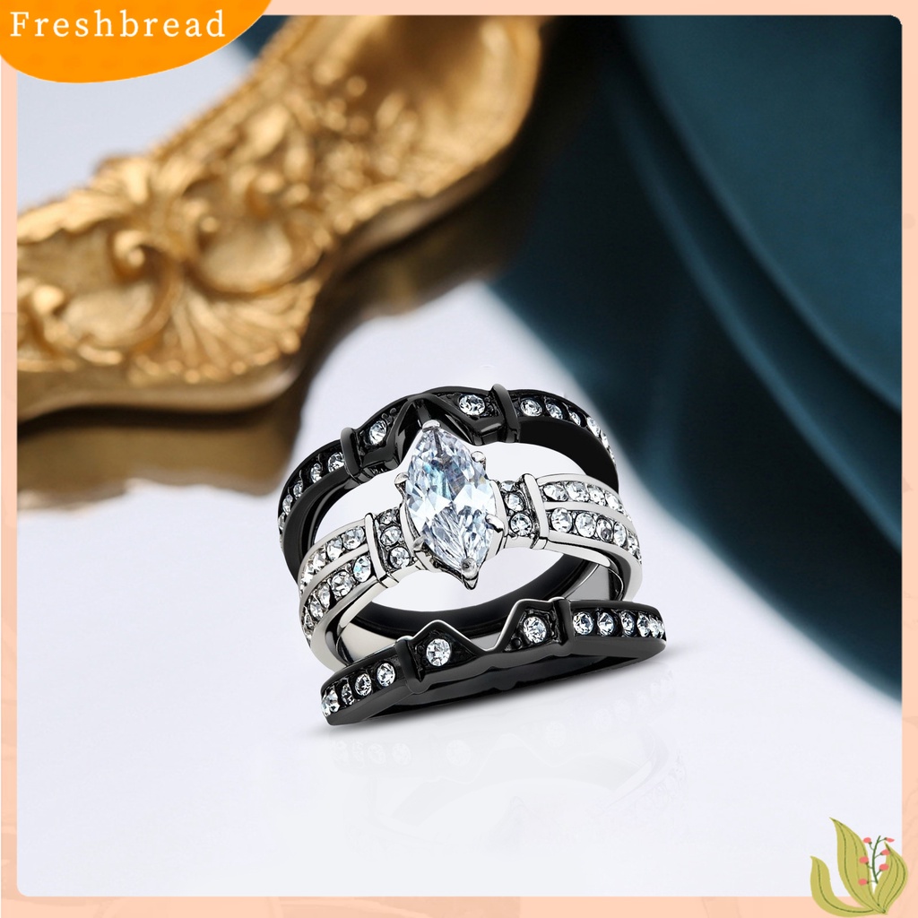 &lt; Freshbread &gt; 3Pcs Wanita Cincin Mewah Tiga Lapisan Mengkilap Cubic Zirconia Hias Berkilau Platinum Disepuh Wanita Lamaran Rings Perhiasan Pernikahan Aksesori Fashion