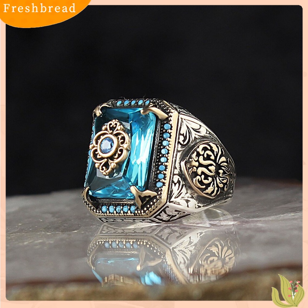 < Freshbread > Pria Cincin Royal Stainless Bentuk Geometris Ringan Besar Gaya Vintage Unisex Cubic Zirconia Pita Lebar Wanita Circlet Perhiasan