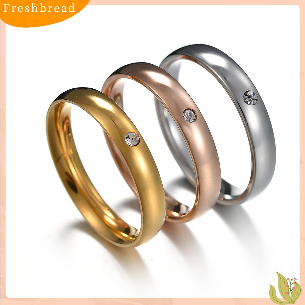 &lt; Freshbread &gt; Ringkas Stainless Steel Berlian Imitasi Bertatahkan Wanita Cincin Jari Dekorasi Pesta Pernikahan