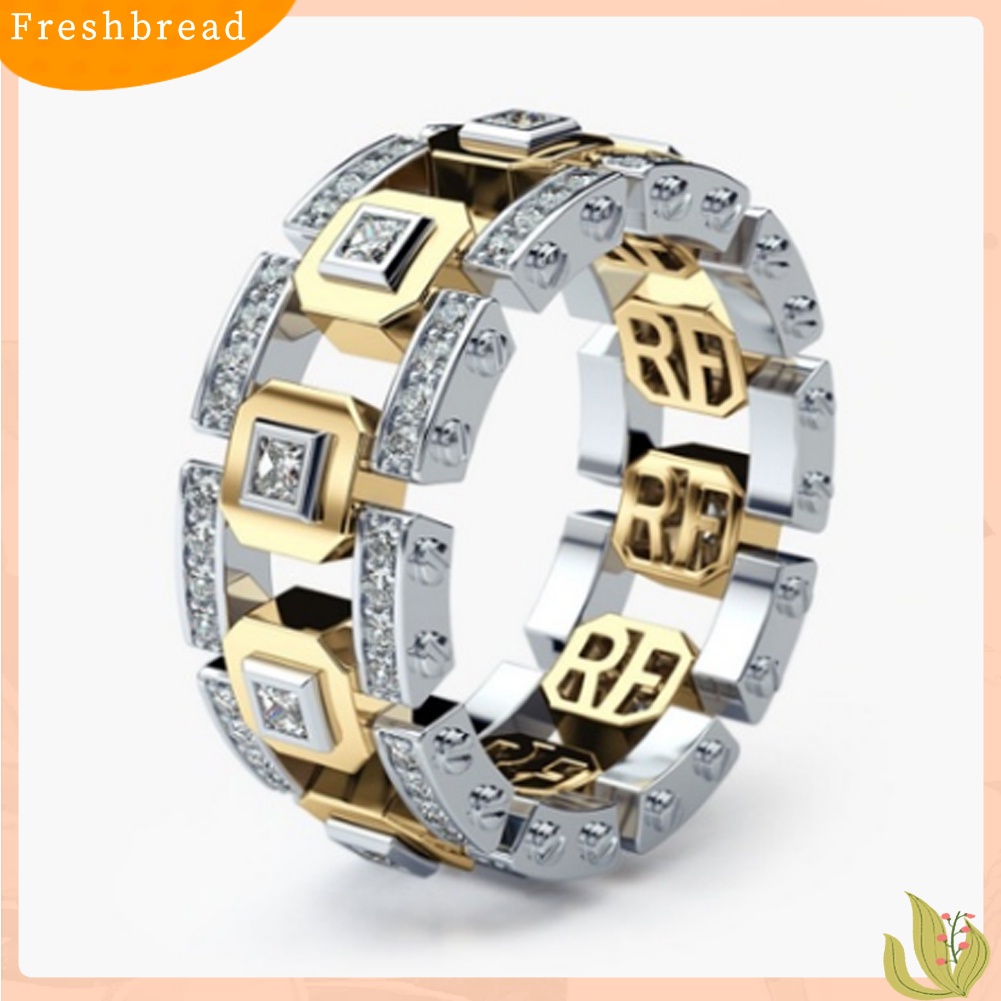 &lt; Freshbread &gt; Pria Wanita Two Tone Berlian Imitasi Mengkilap Jari Cincin Pertunangan Pernikahan Perhiasan Hadiah