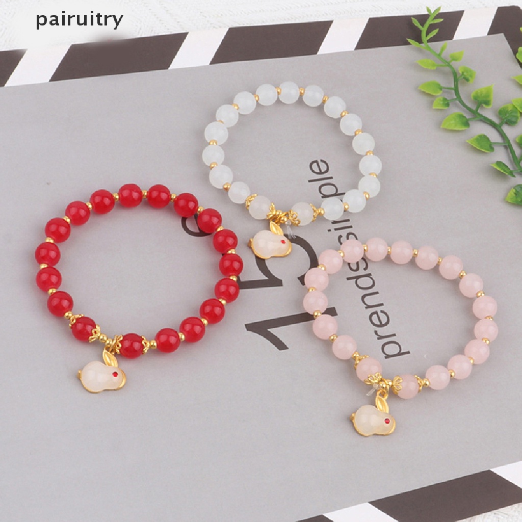 Prt Fashion retro Imitasi Wada Giok Kelinci Pesona Lady Gelang Manik-Manik Batu Akik Halus Gelang Gadis Hadiah Natal Ulang Tahun Teman Hadiah PRT