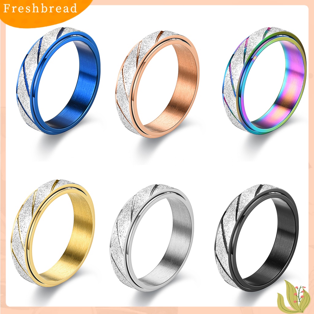 &lt; Freshbread &gt; Cincin Jari Buram Garis Slash Blok Warna Pria Wanita Bergaris Turnable Ring Fashion Jewelry