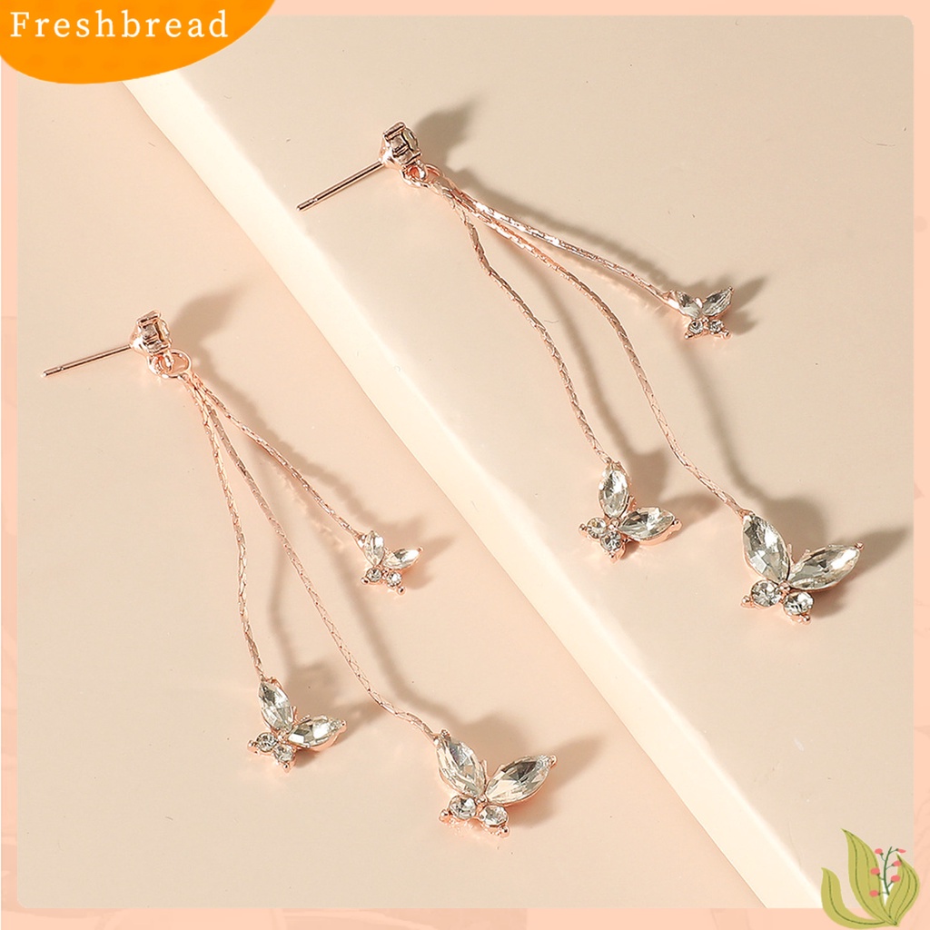 &lt; Freshbread &gt; 1pasang Drop Earrings Butterflys Perhiasan Berlian Imitasi Berkilau Temperamen Anting Menjuntai Untuk Perjamuan