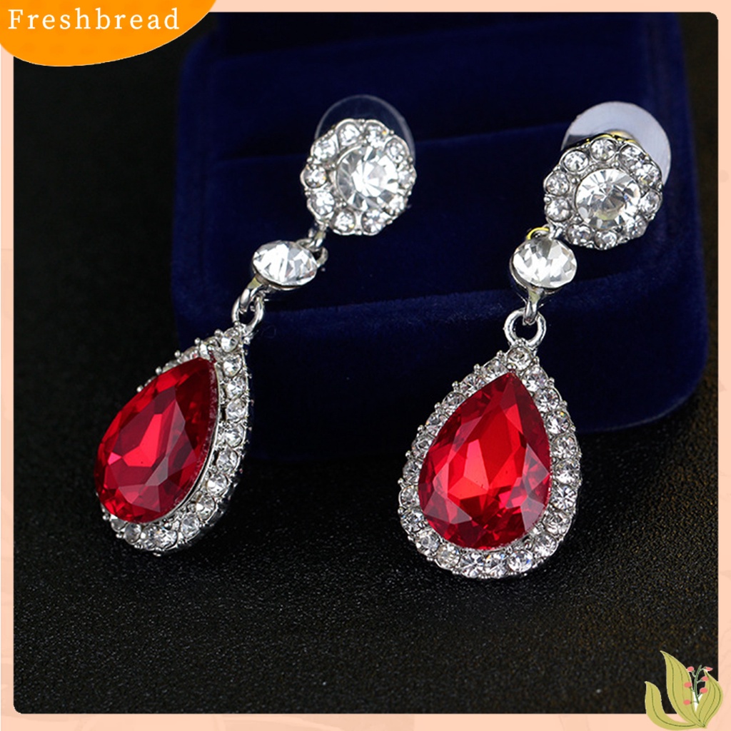 &lt; Freshbread &gt; 1pasang Anting Lady Hias Berlian Imitasi Berkilau Bentuk Tetesan Air Anting Drop Elegan Untuk Hadiah