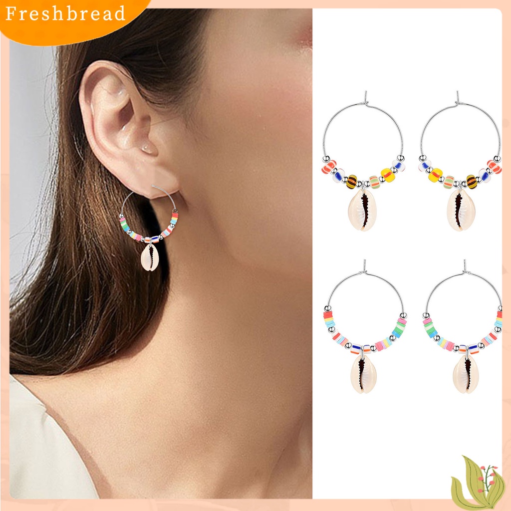 &lt; Freshbread &gt; 1pasang Drop Anting Warna-Warni Manis Manik-Manik Gaya Boho All-match Hias Hadiah Wanita Kerang Liontin Menjuntai Anting Perhiasan Untuk Pacaran