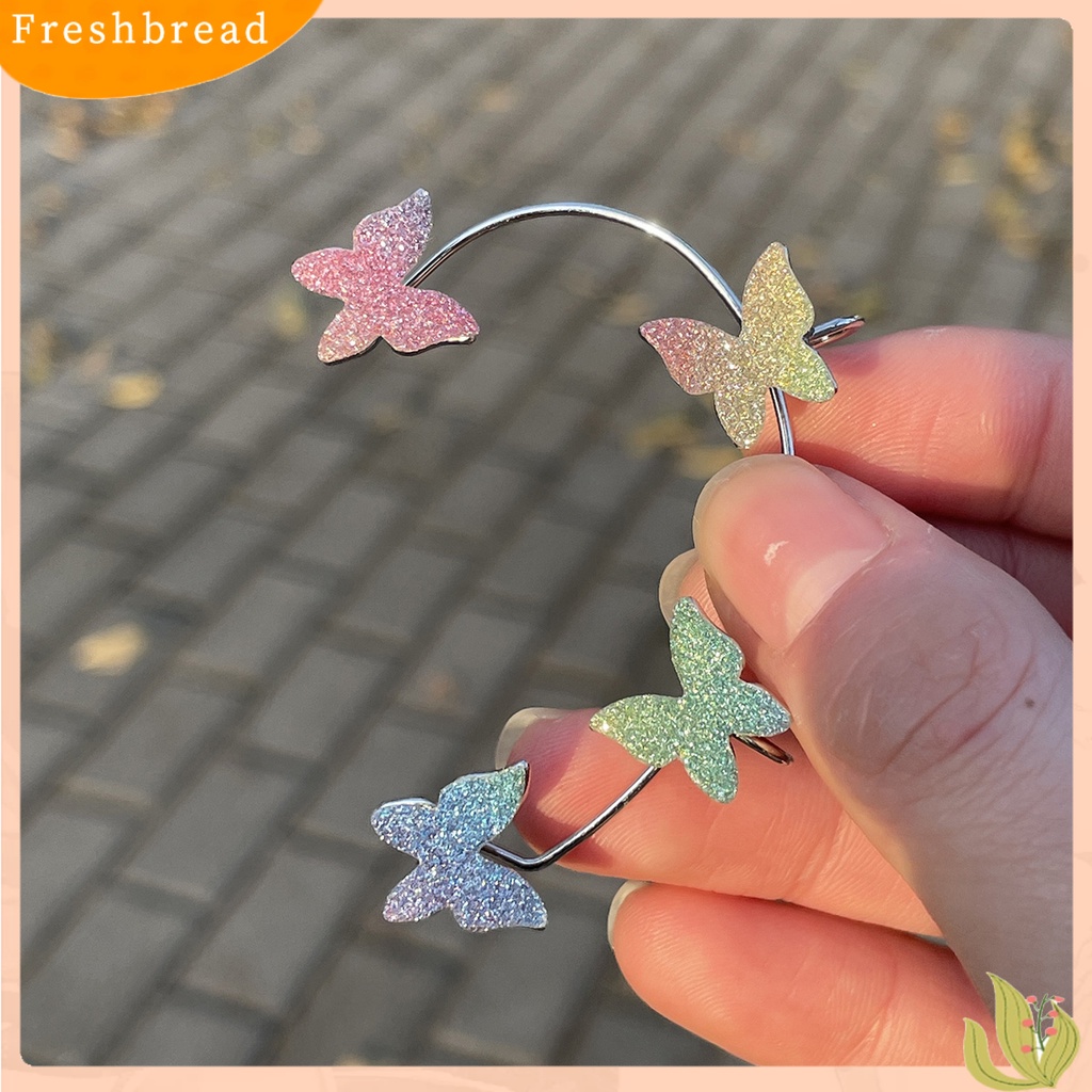 &lt; Freshbread &gt; 1pasang Anting Wanita Bentuk Kupu-Kupu Multi-Warna Aman Indah Women Clip Earrings Untuk Prom