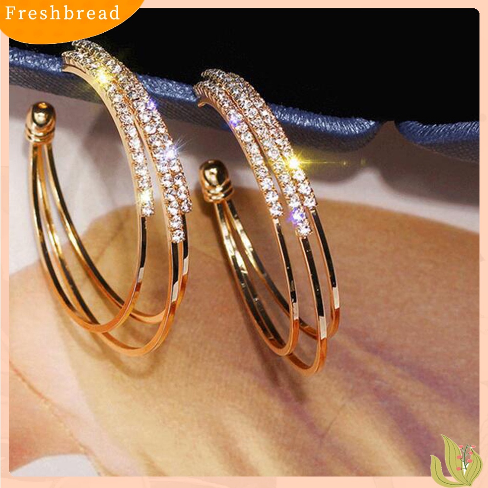 &lt; Freshbread &gt; Wanita Berlian Imitasi Multi C Bentuk Lingkaran Hoop Anting Pernyataan Pesta Perhiasan Hadiah