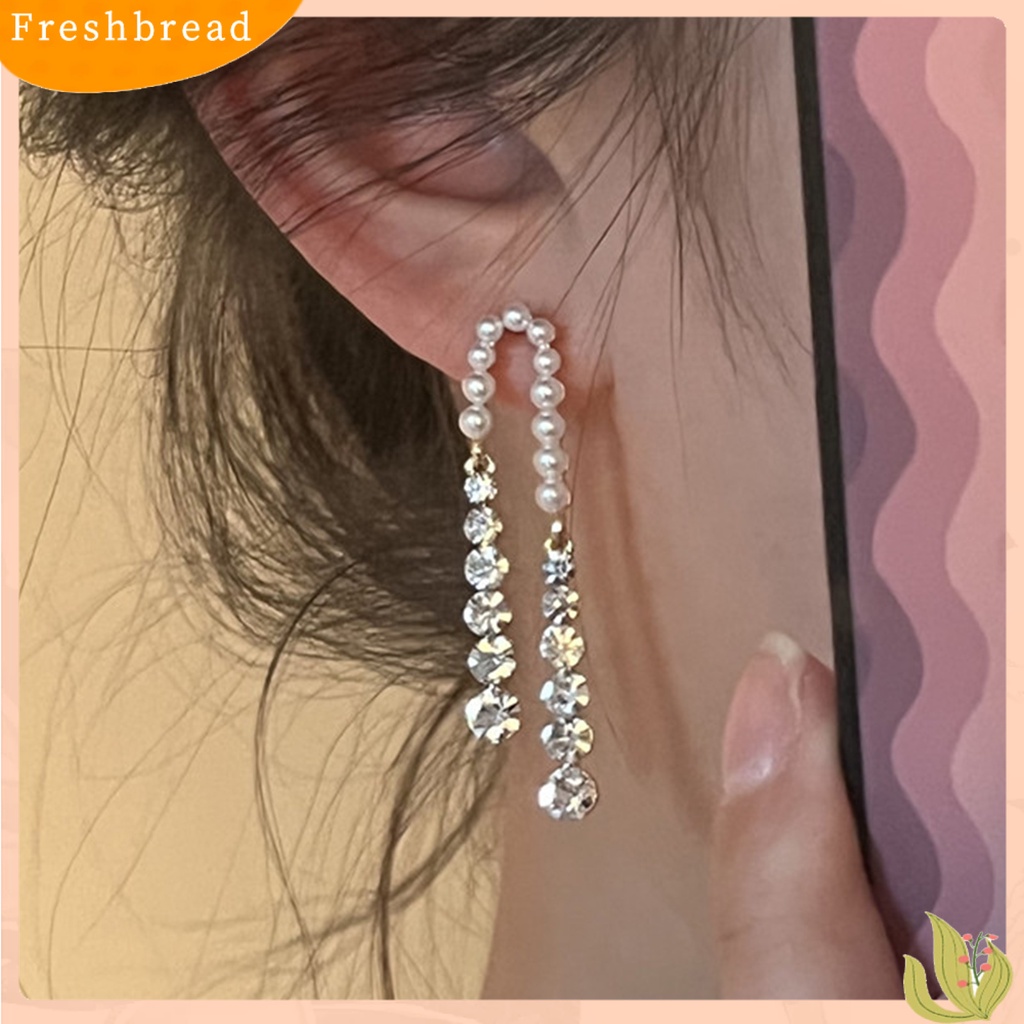 &lt; Freshbread &gt; 1pasang Anting Wanita Rumbai Panjang Mutiara Imitasi Perempuan Gaya Perancis Cubic Zirconia Anting Menjuntai Untuk Pernikahan