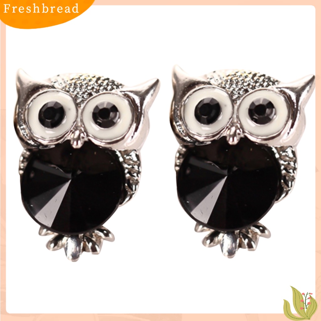 < Freshbread > Ear Studs Owl Berbentuk Berlian Imitasi Hias Alloy Stud Earrings Charm Perhiasan Fashion Untuk Pesta