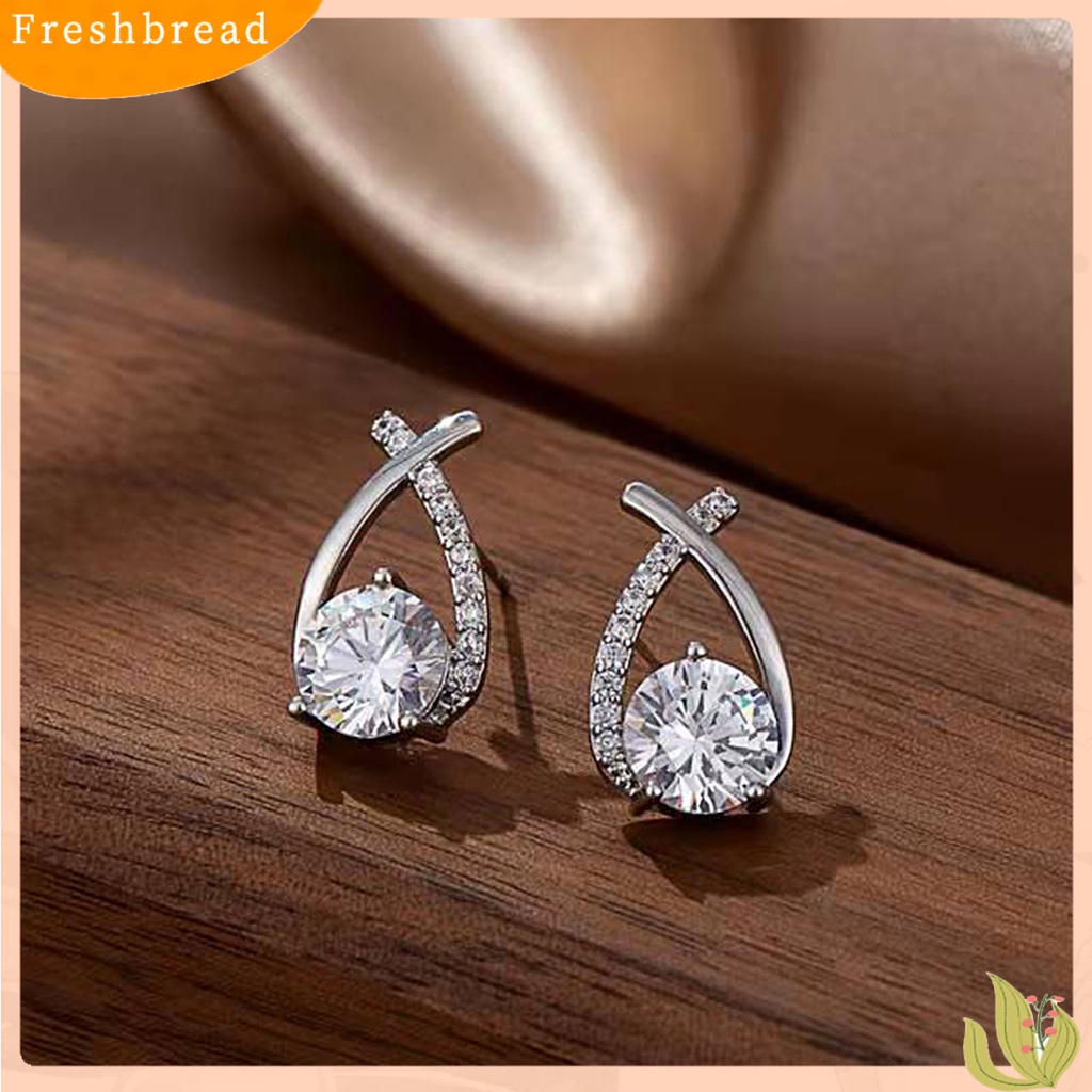 &lt; Freshbread &gt; 1pasang Anting Tusuk Wanita Cross-cut Rhinestones Perhiasan Tahan Lama Cerah Kilau Telinga Giwang Untuk Pernikahan