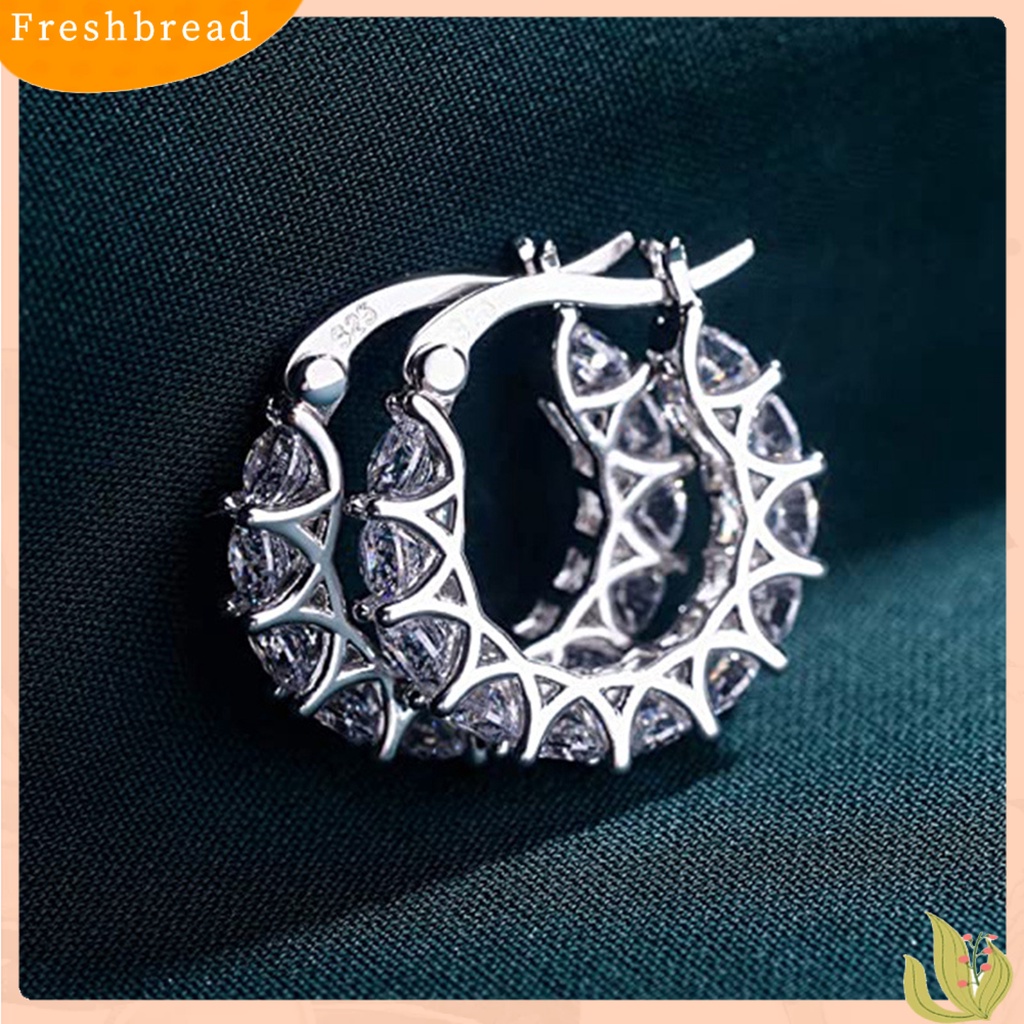 &lt; Freshbread &gt; 1pasang Anting Hoop Wanita U-shaped Rhinestones Jewelry Anting Lingkaran Gaya Perancis Ringan Untuk Pernikahan