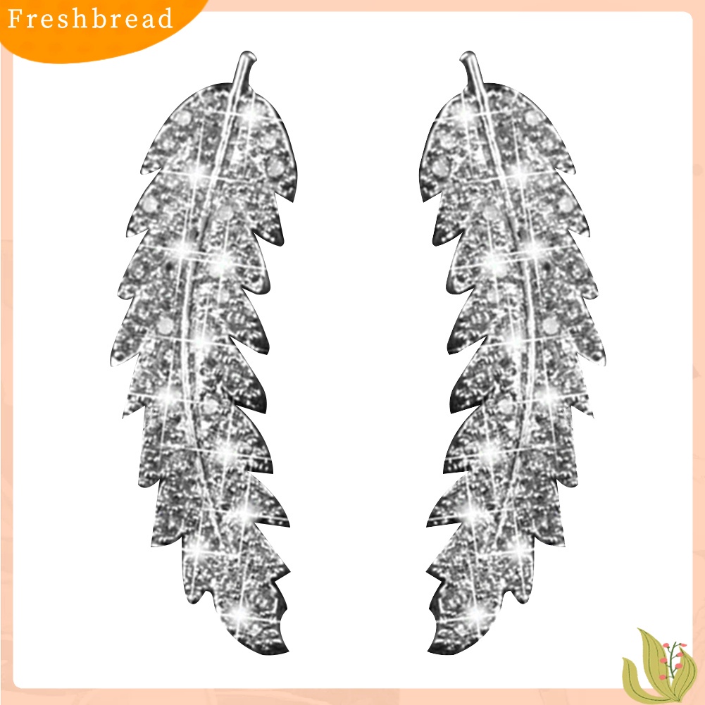 &lt; Freshbread &gt; Wanita Mewah Daun Penuh Cubic Zirconia Hias Telinga Pendaki Anting Crawler