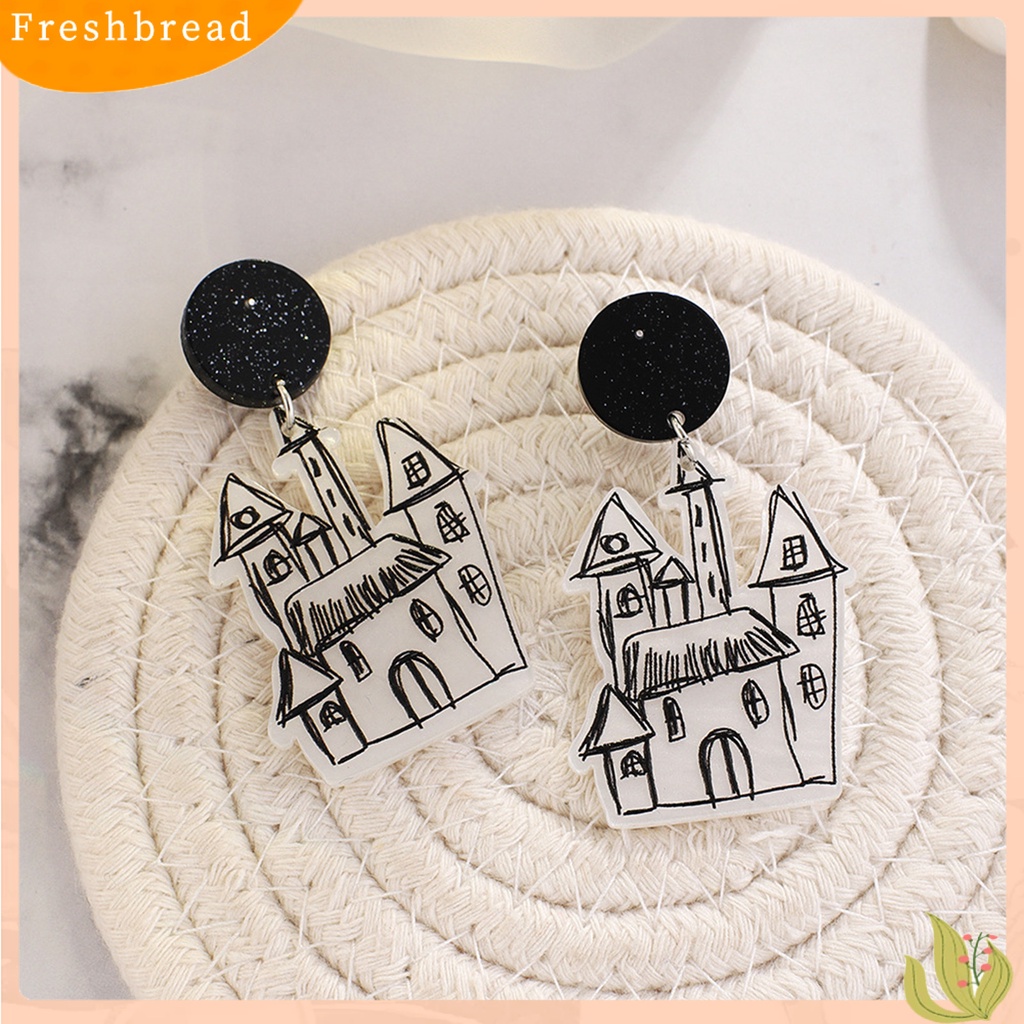 &lt; Freshbread &gt; 1pasang Anting Halloween Hantu Halus Akrilik Graffiti House Pendant Stud Earrings Untuk Halloween