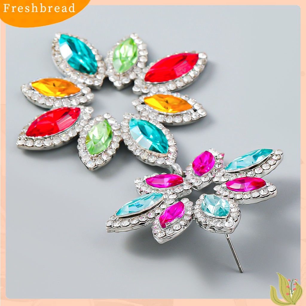 &lt; Freshbread &gt; 1pasang Anting Pejantan Multi-Lapisan Berlebihan Mewah Berwarna Berlian Imitasi Salix Daun Bunga Menjuntai Anting-Anting Perhiasan Fashion