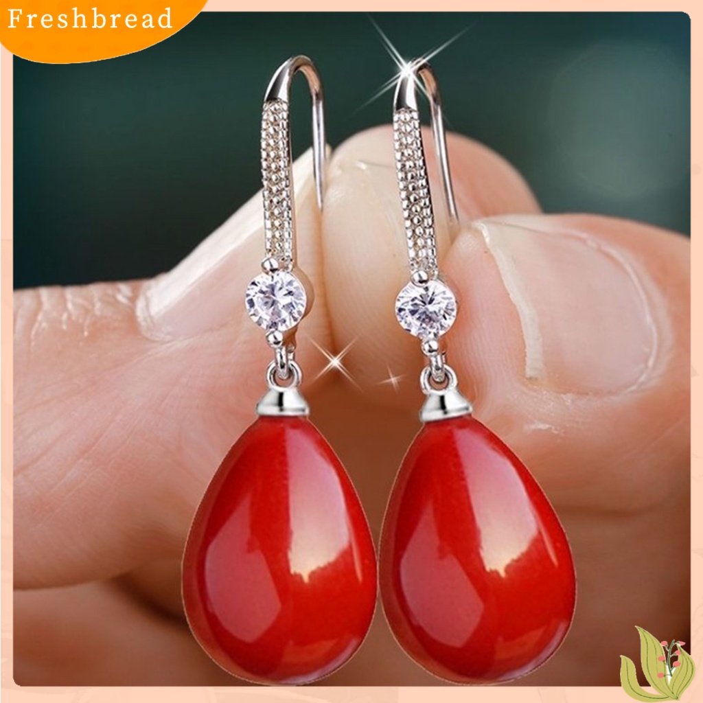 &lt; Freshbread &gt; 1pasang Anting Wanita Berbentuk Oval Perhiasan Mutiara Imitasi Berlian Imitasi Bersinar Anting Kait Untuk Prom