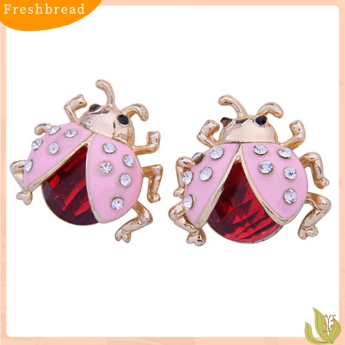 &lt; Freshbread &gt; Wanita Lucu Ladybird Bentuk Berlian Imitasi Ear Stud Beetle Ladybug Hadiah Anting