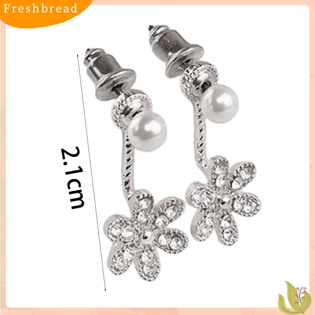 &lt; Freshbread &gt; Wanita Anting Shiny Antikarat Alloy Berlian Imitasi Bunga Mutiara Imitasi Ear Studs Untuk Belanja