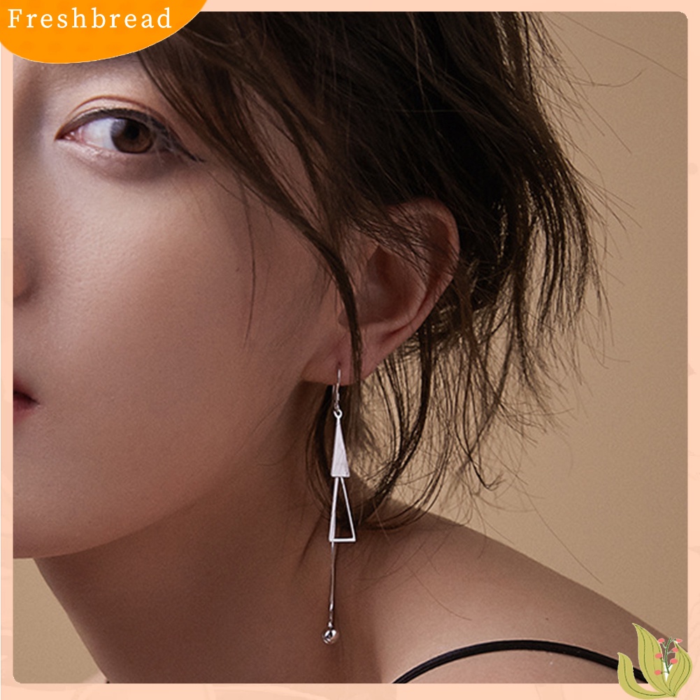 < Freshbread > Wanita Fashion Ganda Segitiga Rumbai Bola Panjang Menjuntai Kait Anting Perhiasan