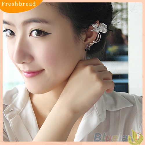 &lt; Freshbread &gt; 1Pc Stud Anting Kupu-Kupu Klip Telinga Kristal Wanita Elegan Untuk Telinga Kiri