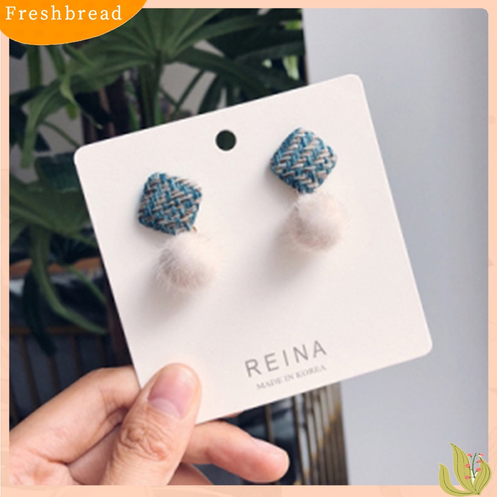 &lt; Freshbread &gt; Fashion Wanita Square Pompom Menjuntai Drop Ear Stud Earrings Pesta Perhiasan Hadiah