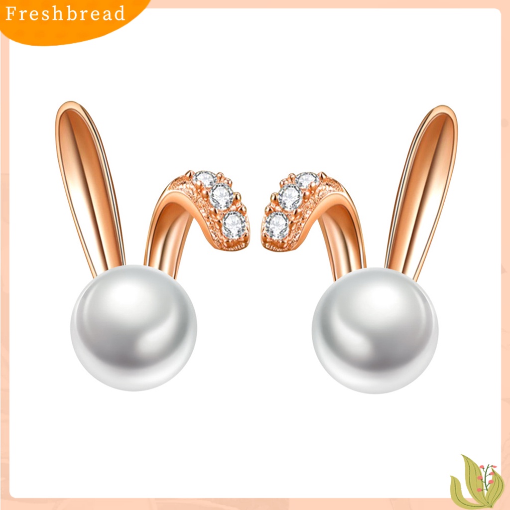 &lt; Freshbread &gt; 1pasang Ear Studs Geometric Charming Shining Piercing Tanpa Sakit Memakai Dekorasi Hypoallergenic Kelinci Mutiara Imitasi Anting-Anting Perhiasan Aksesori