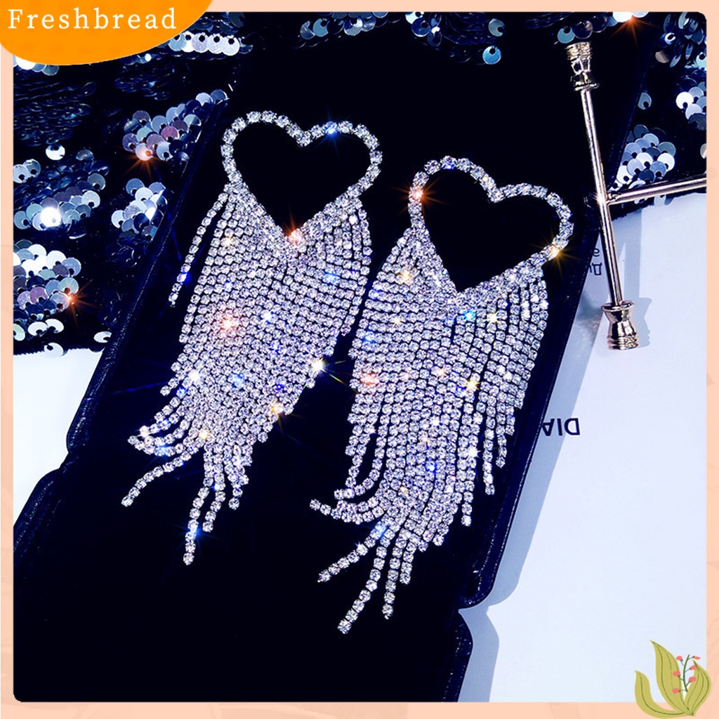 &lt; Freshbread &gt; 1pasang Drop Earrings Shining Long Tassel Glitter Semua Pertandingan Anti-Alergi Dekorasi Telinga Gaya Korea Temperamen Cinta Hati Berlian Imitasi Penuh Telinga Giwang Menjuntai Anting