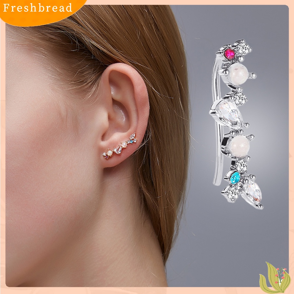 &lt; Freshbread &gt; 1Pc Wanita Elegan Cubic Zirconia Mutiara Imitasi Bersinar Telinga Manset Anting Perhiasan