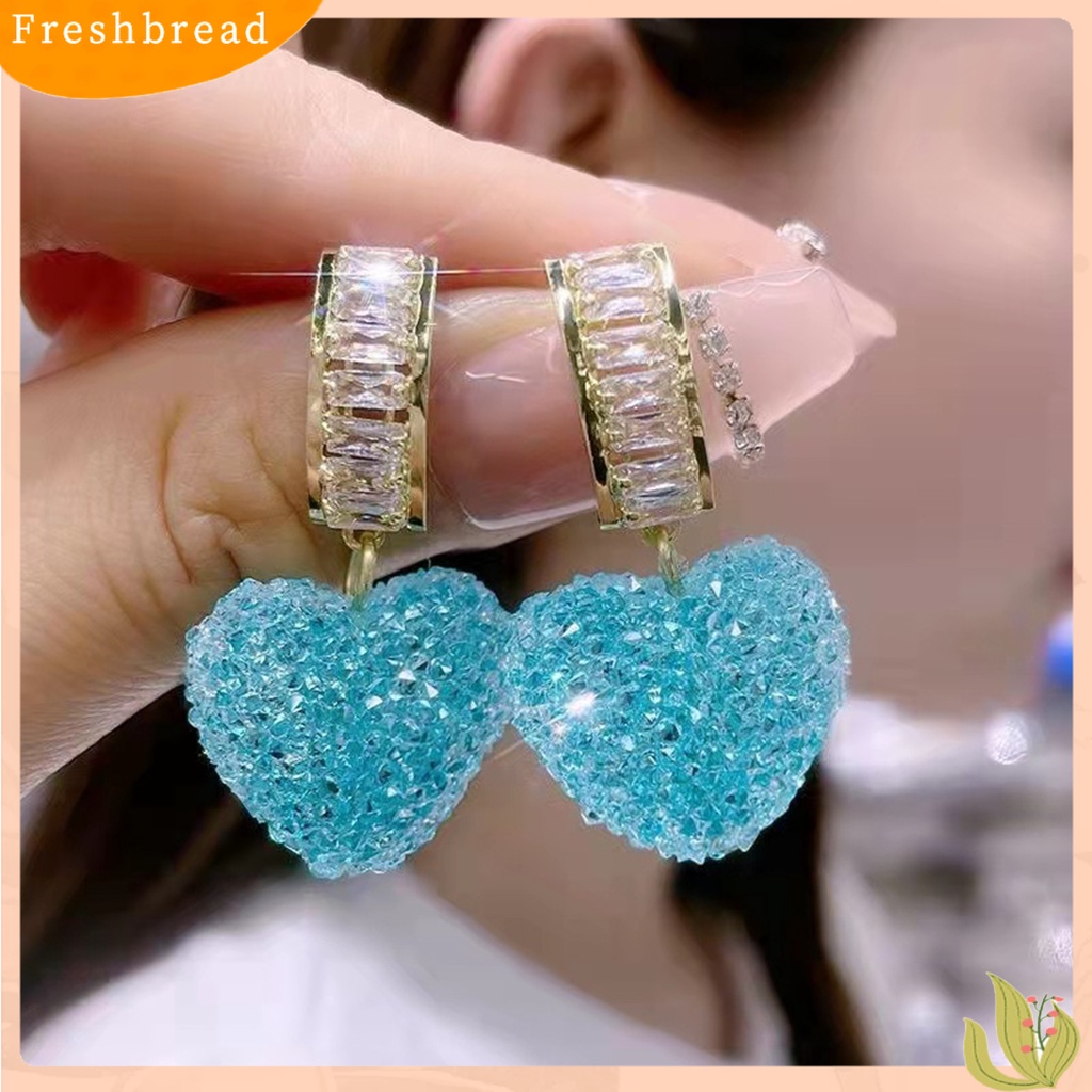 &lt; Freshbread &gt; 1pasang Anting Menjuntai Temperamen Mengkilap Elegan Geometris Berkilau Dekorasi Cubic Zirconia Wanita Cinta Hati Liontin Drop Earrings Perhiasan Untuk Perjamuan