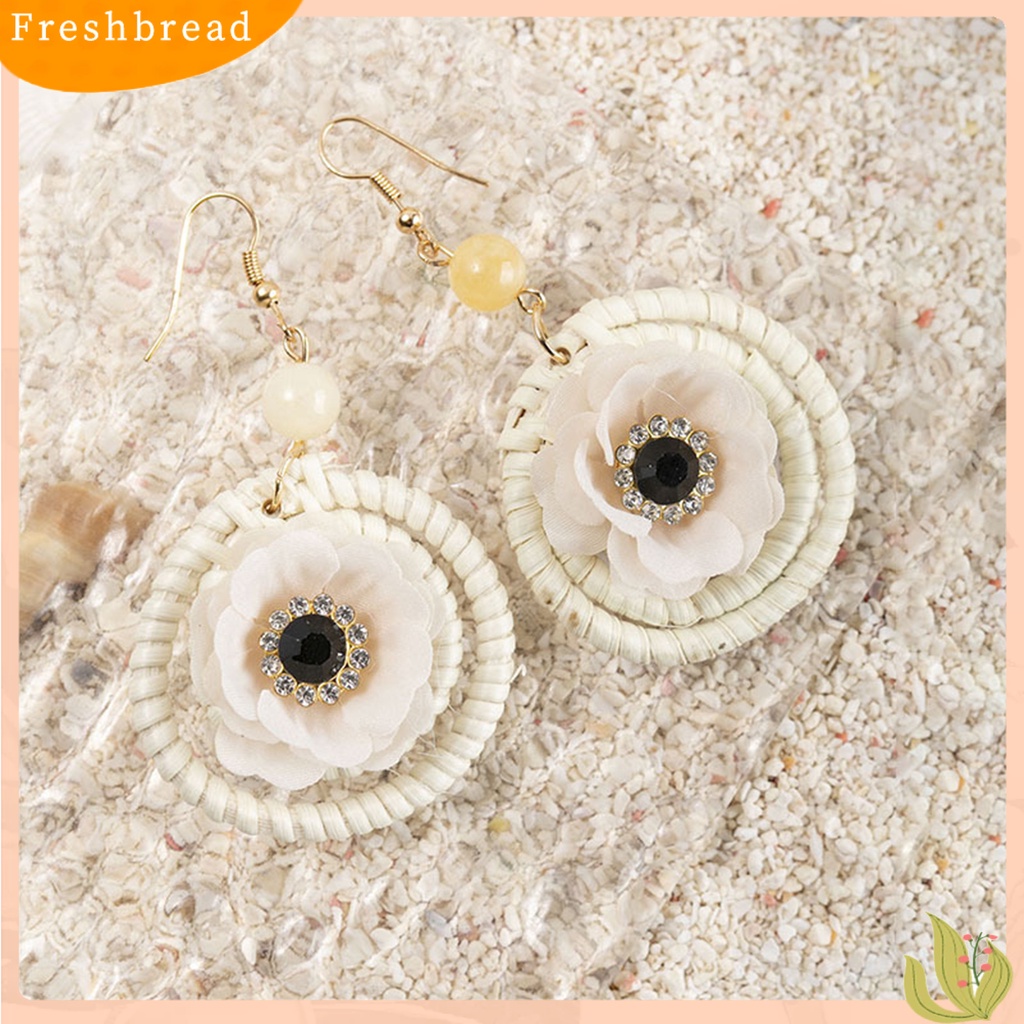 &lt; Freshbread &gt; 1pasang Drop Earrings Lingkaran Bunga Rotan Bersinar Berlian Imitasi Kait Anting Perhiasan Hadiah