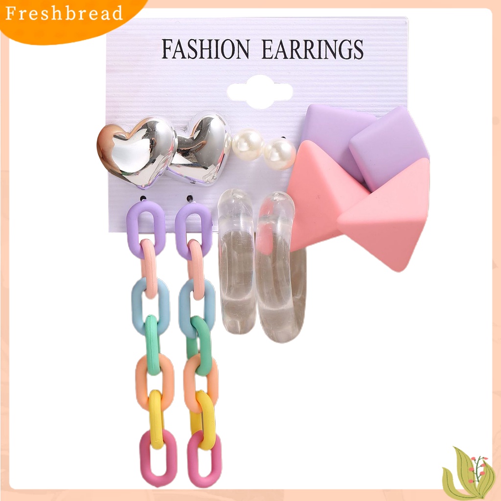 &lt; Freshbread &gt; 4/6pasang Anting Pejantan Geometris Tahan Luntur Permukaan Halus Manis Akrilik Jantung Kreatif Permen Warna Menjuntai Anting-Anting Perhiasan Aksesoris