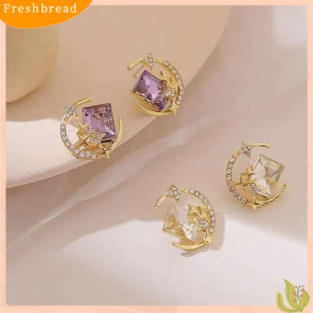 &lt; Freshbread &gt; 1pasang Ear Studs Sparkling Gaya Korea Anti-Oksidasi Friendly Terhadap Kulit Tidak Iritasi Hias Alloy Wanita Bintang Bulan Anting Tusuk Perhiasan Dekor Untuk Lady