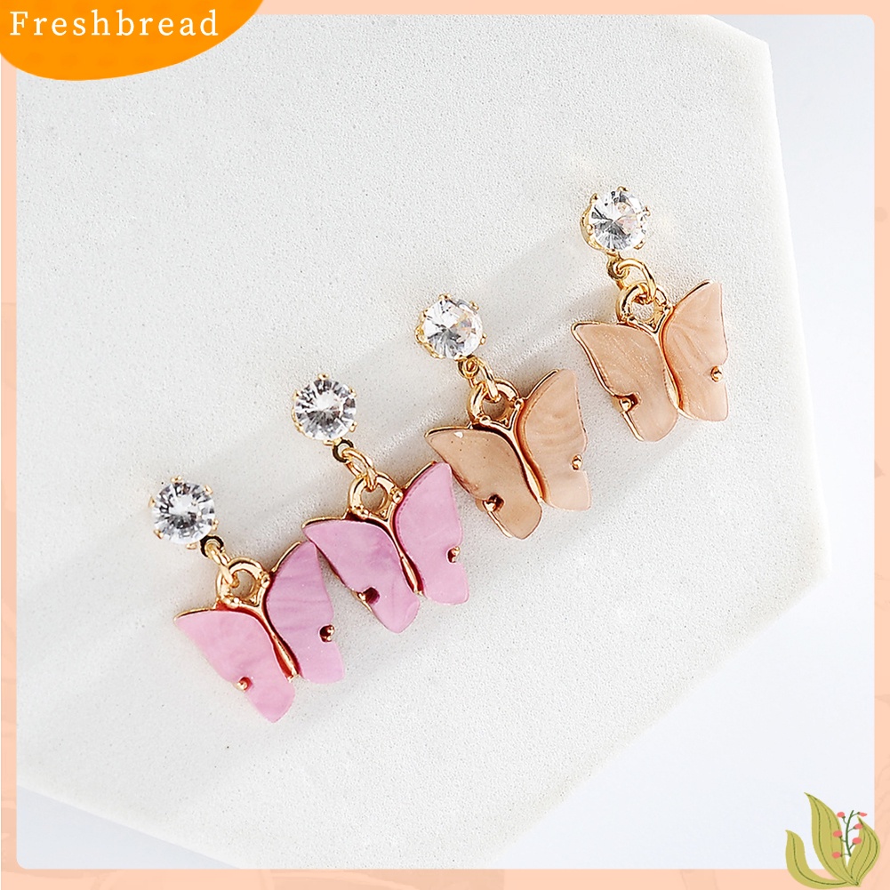 &lt; Freshbread &gt; Wanita Gaya Sederhana Warna-Warni Cubic Zirconia Anting Bentuk Kupu-Kupu Akrilik