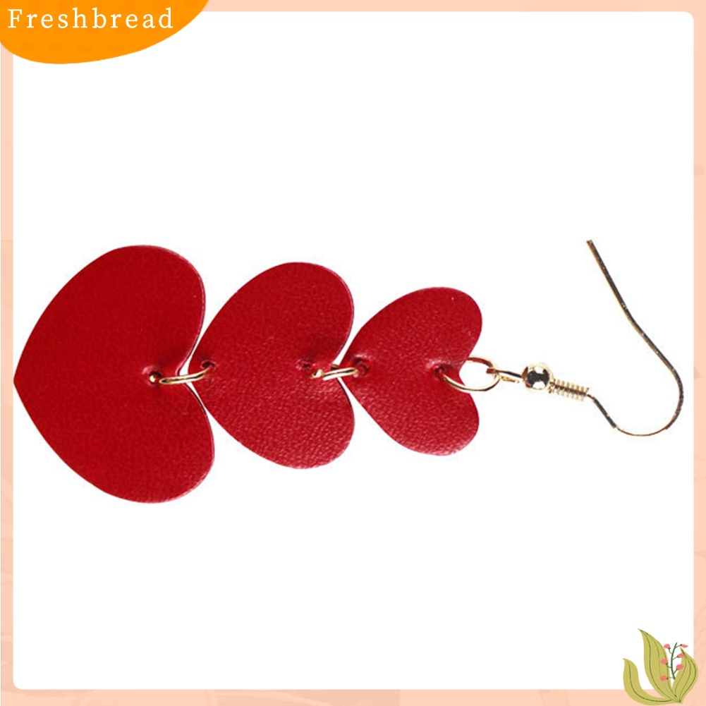 &lt; Freshbread &gt; Wanita 3lapis Cinta Hati Menjuntai Kulit Imitasi Anting Kait Hadiah Hari Valentine