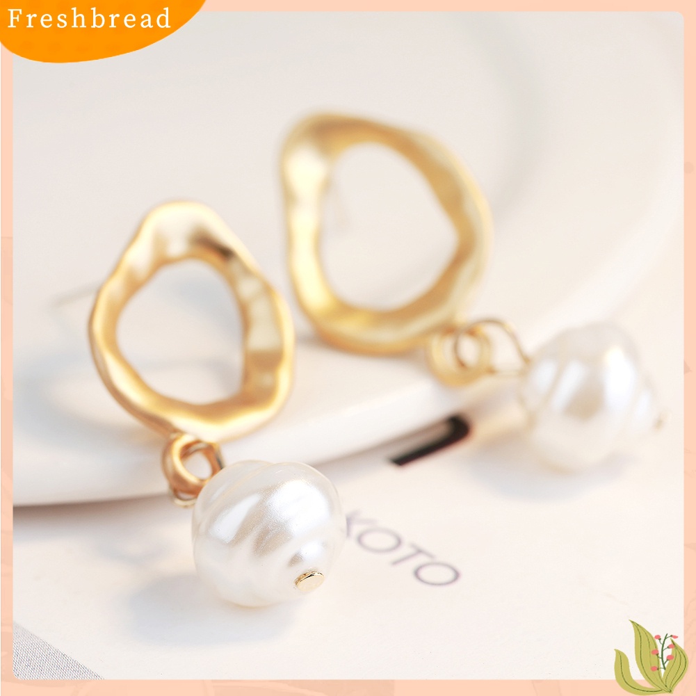 &lt; Freshbread &gt; Wanita Mutiara Imitasi Geometris Menjuntai Panjang Eardrop Leaverback Earrings Perhiasan Hadiah