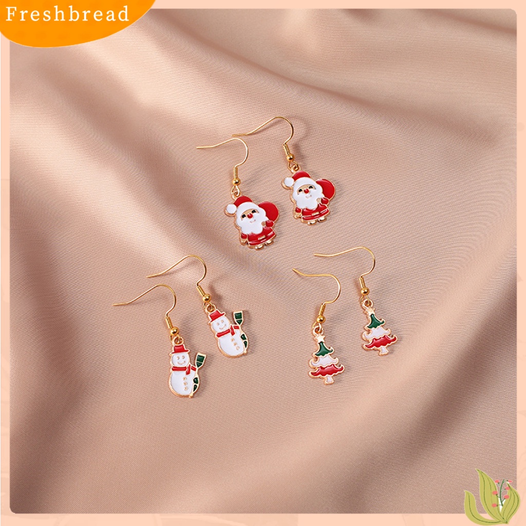 &lt; Freshbread &gt; 1pasang Anting Menjuntai Pohon Natal Snowman Dripping Oil Santa Claus Earrings Perhiasan Aksesori