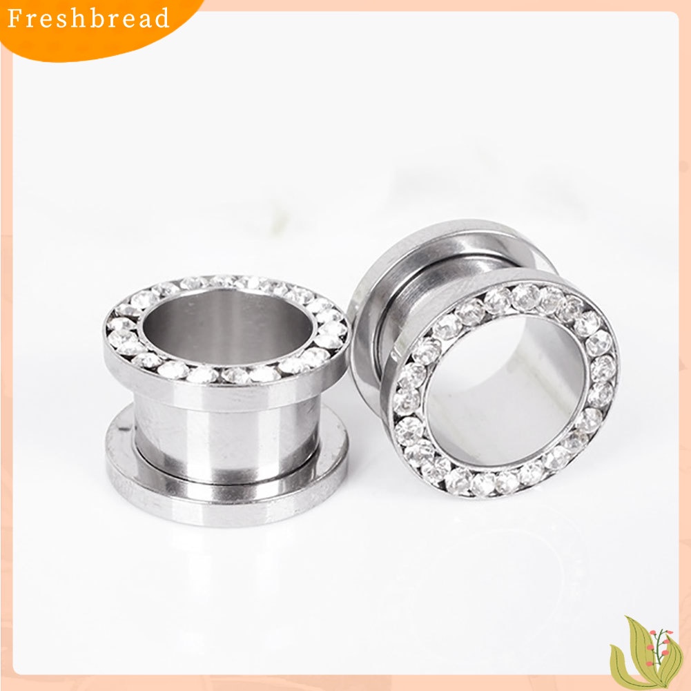 &lt; Freshbread &gt; 1pasang Berlian Imitasi Stainless Piercing Ear Tunnels Plugs Gauges Ear Stretching Kits