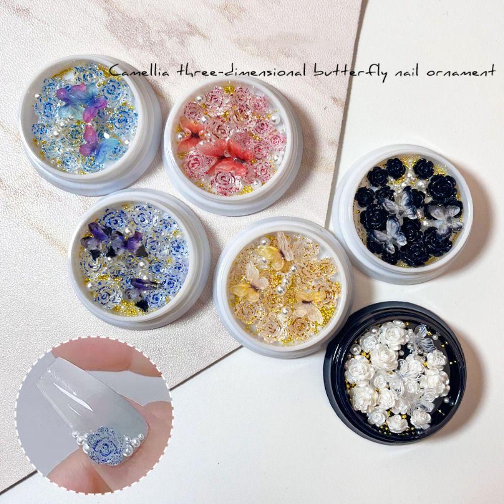 AUGUSTINA Agustinina Aksesoris Kuku Diy Butterfly Resin Steel Ball Nail Art Dekorasi