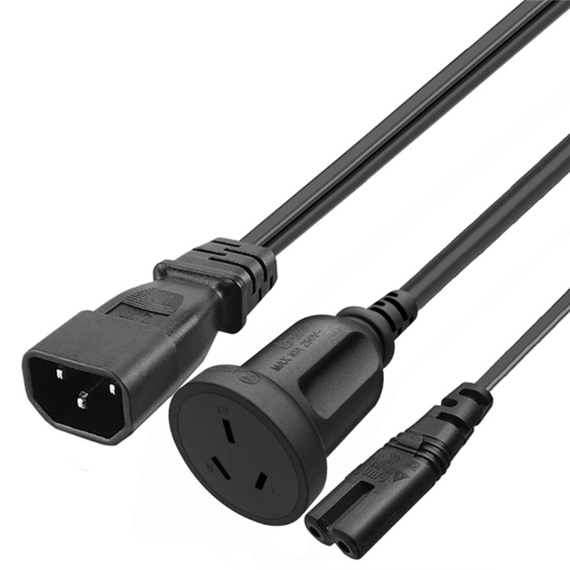 Zzz C14 to C7+AU C14 Splitter 1ft 32cm IEC 320c14 Male Plug to C7+AU Female Socket Y Split Power Extension Cable