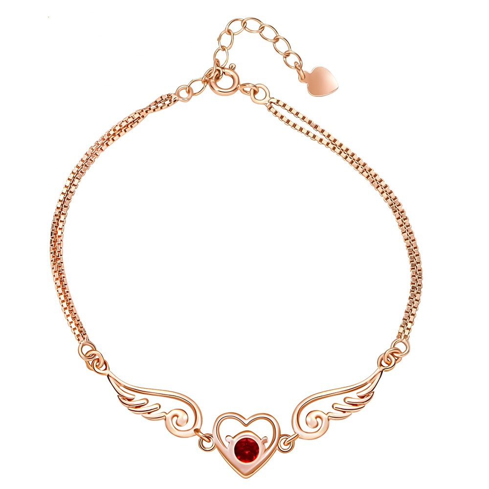 Goldkingdom Aksesoris Perhiasan Fashion Ready Stock Korea Berbentuk Hati Ruby Perhiasan Malaikat Kekasih Gelang Berlapis Rose Gold Wanita Handwear