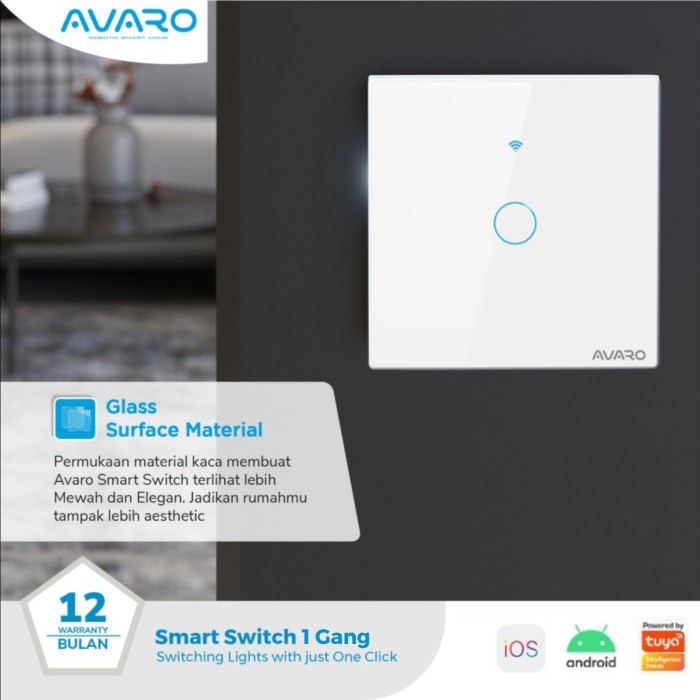 AVARO Smart Wall Switch WIFI Touch Saklar Lampu - EU 1 Gang White