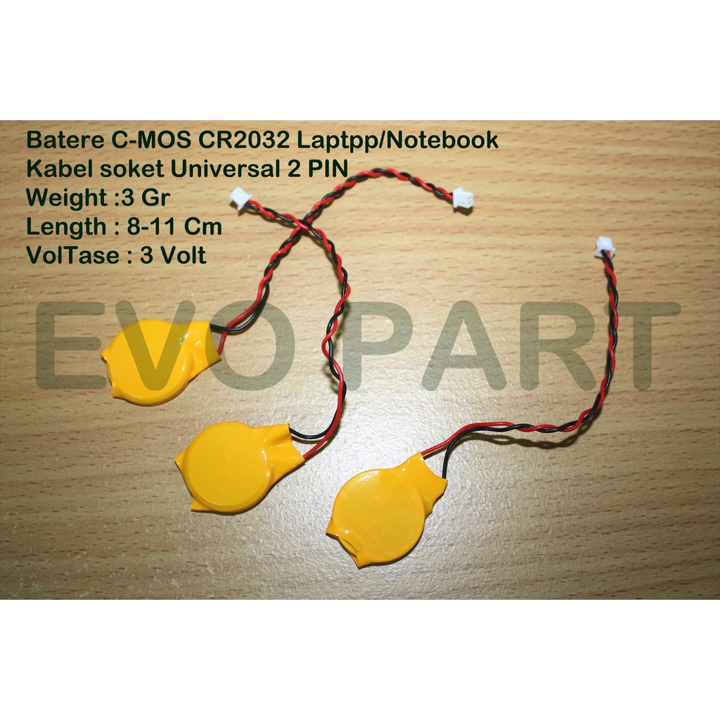 Baterai CMOS Laptop CR 2032 Socket Kabel 3 Volt 2 Pin Universal-EVO