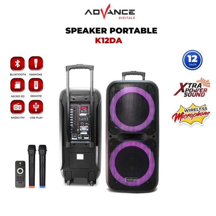 Speaker Advance K12D-A Portable Bluetooth 12Inch + 2 Mic Wireless