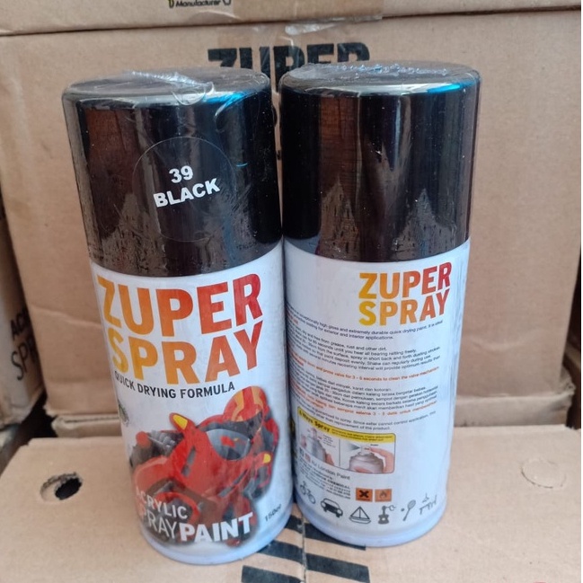 Zuper Spray Paint Pilok Pilox Warna Black Glossy / Hitam Kilap (P39) 150cc/150ml