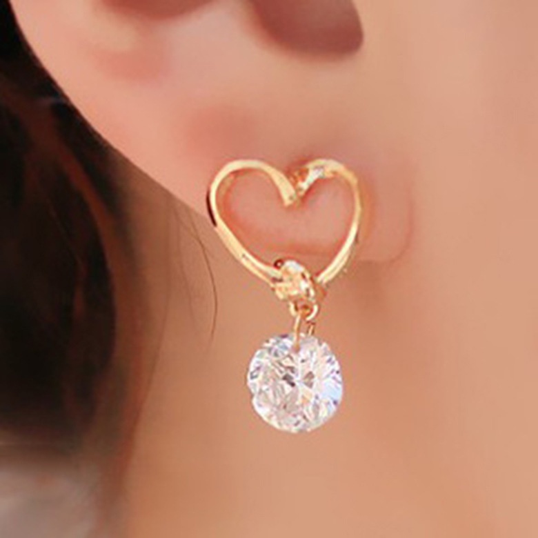 Goldkingdom Aksesoris Perhiasan Fashion Ready Stock Korea High-end Cinta Berlian Anting Perhiasan Korea