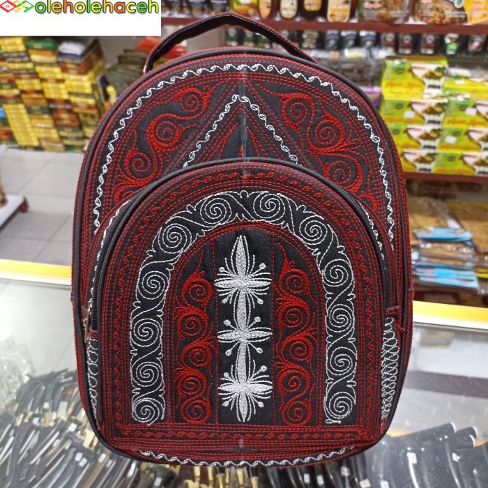 Tas Ransel cewek oval motif khas Aceh / Tas ransel cewek khas Aceh