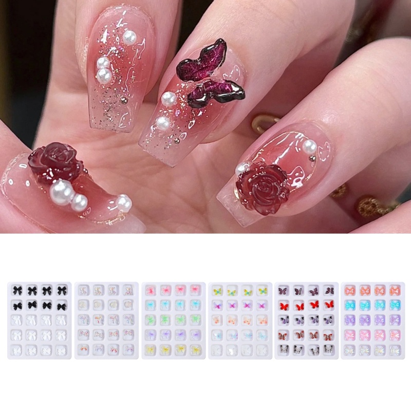 Siy 20Pcs 3D Resin Nail Art Kerajinan Rhinestones Charms Mixed Shiny Nail Kristal Permata Liontin Manicure Nail Perhiasan Diamon