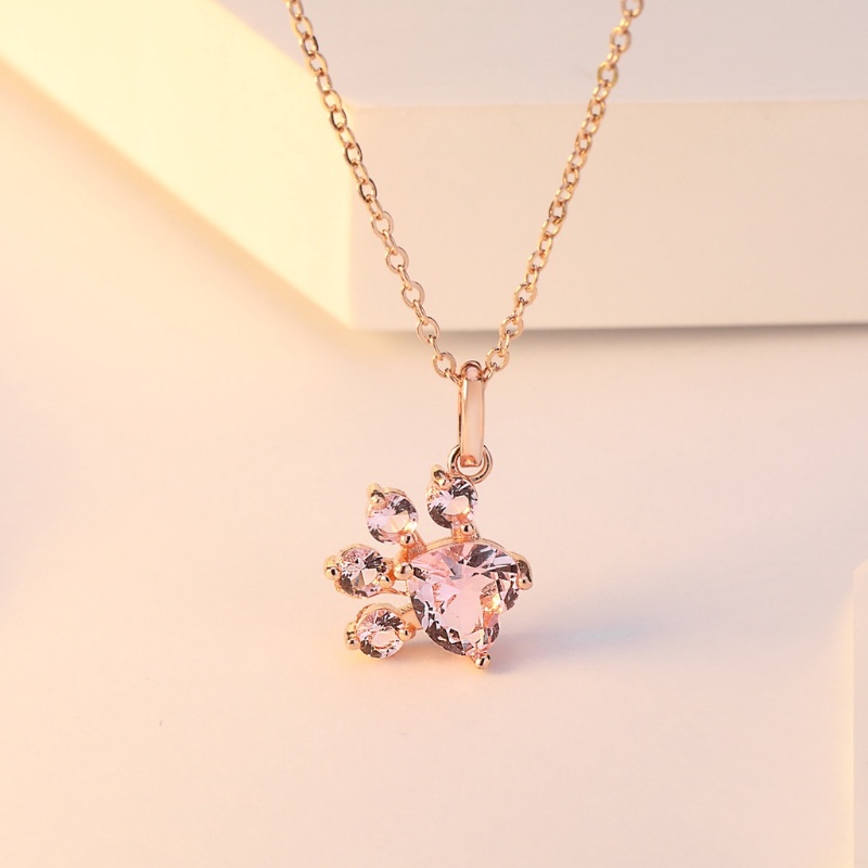 Goldkingdom Aksesoris Perhiasan Fashion Ready Stock Populer Kalung Jejak Kaki Liontin Zirkon Pink