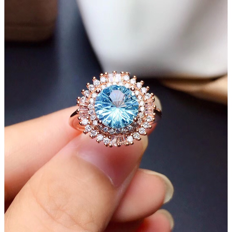 Goldkingdom Fashion Perhiasan Aksesoris Ready Stock Mewah Full Berlian Hias Topaz Kembang Api Potong Kalung 2karat Rose Gold Terbuka Cincin Perempuan