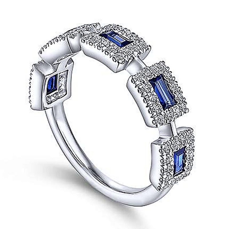 Cincin Jari CZ Putih Biru Berkilau Untuk Wanita Berbentuk Geometris Fashion Mewah Perempuan Rings Indah Pernikahan Band Perhiasan